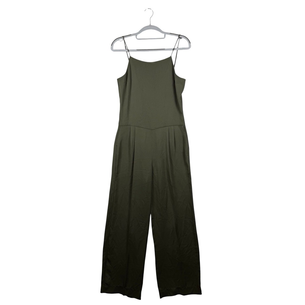 Theory Dark Olive Green Vintan Pure Silk Sleeveless Jumpsuit Women's Sz 2